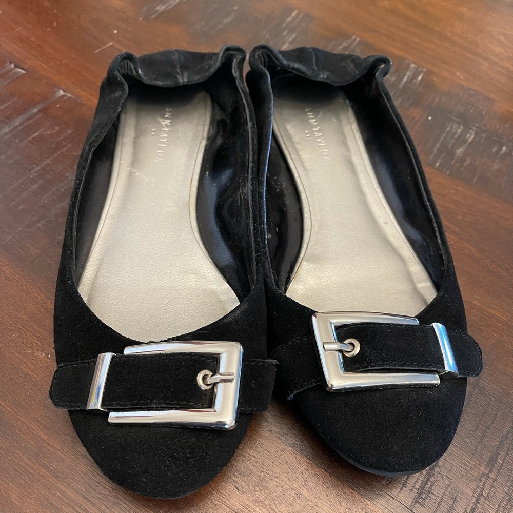 Ann Taylor Black Ballerina Flats w/Silver Buckle Size 8
